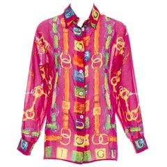 rare GUCCI Tom Ford 1996 Vintage Gold GG chain belt print cotton shirt IT38 XS