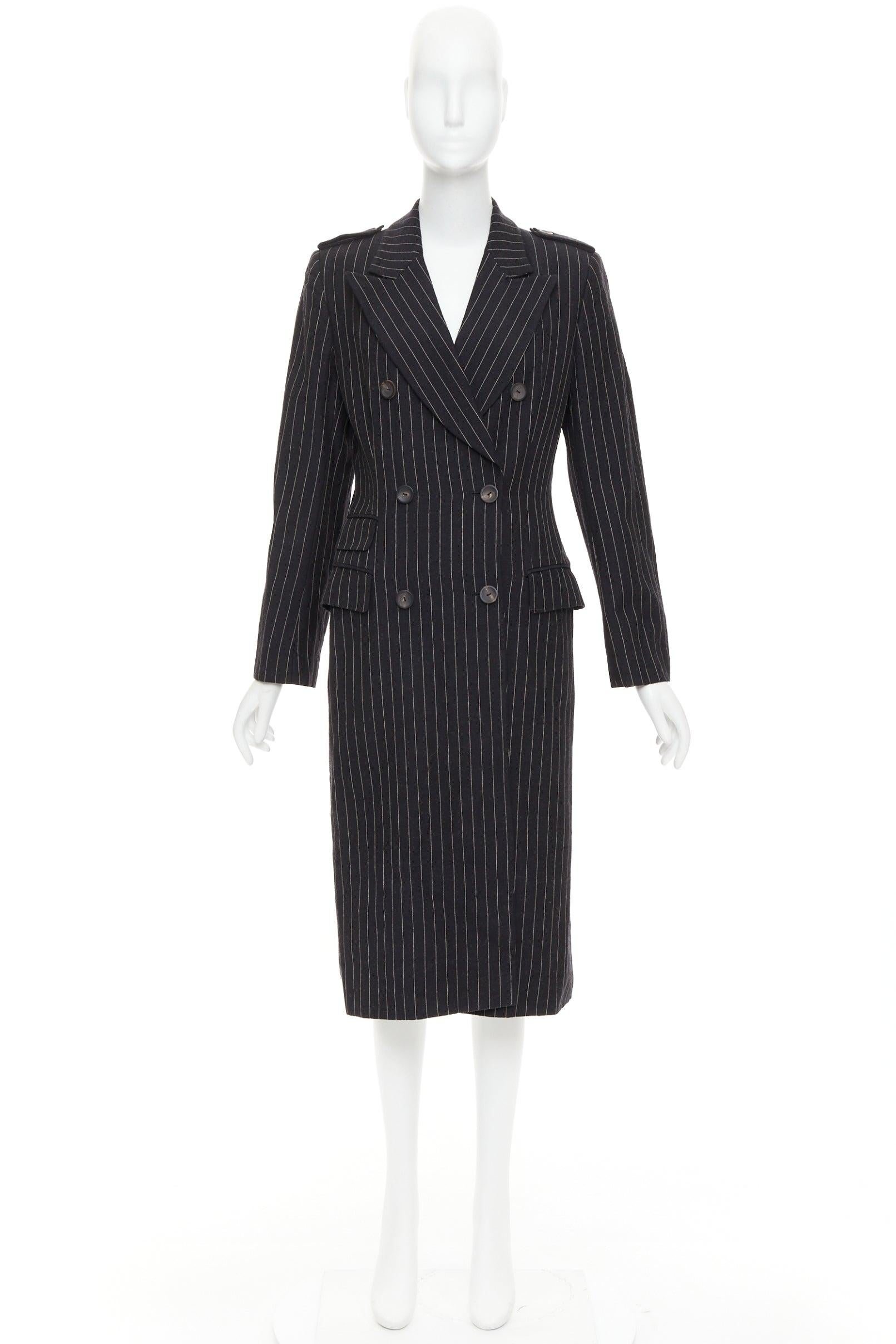 rare GUCCI Tom Ford 1996 Vintage Runway black wool pinstripe overcoat IT42 M For Sale 5