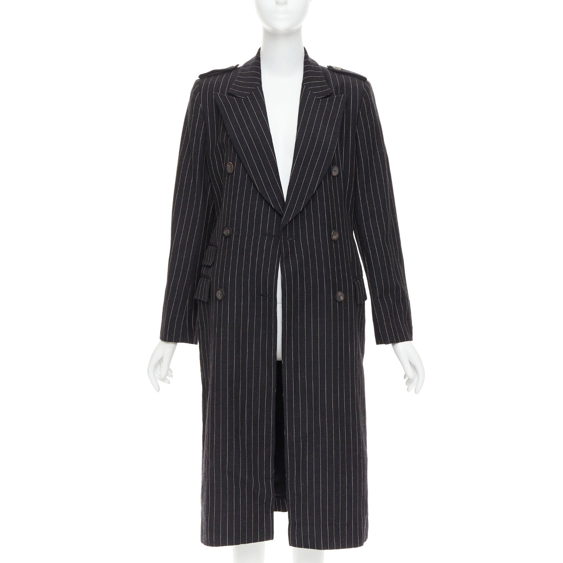 Black rare GUCCI Tom Ford 1996 Vintage Runway black wool pinstripe overcoat IT42 M For Sale
