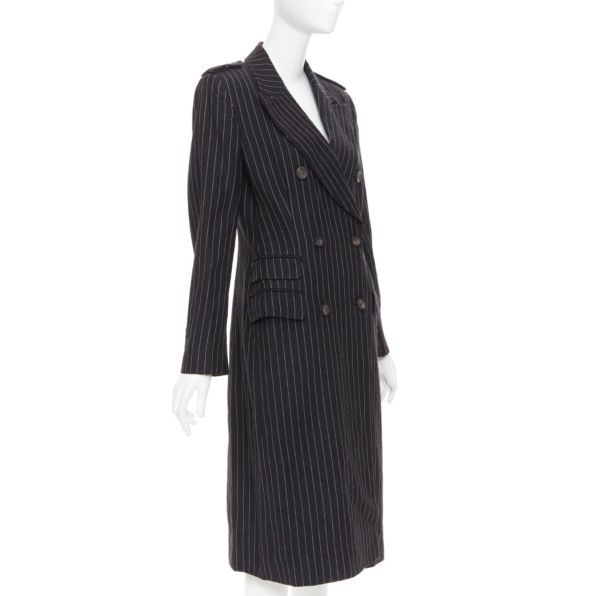 rare GUCCI Tom Ford 1996 Vintage Runway black wool pinstripe overcoat IT42 M In Excellent Condition For Sale In Hong Kong, NT