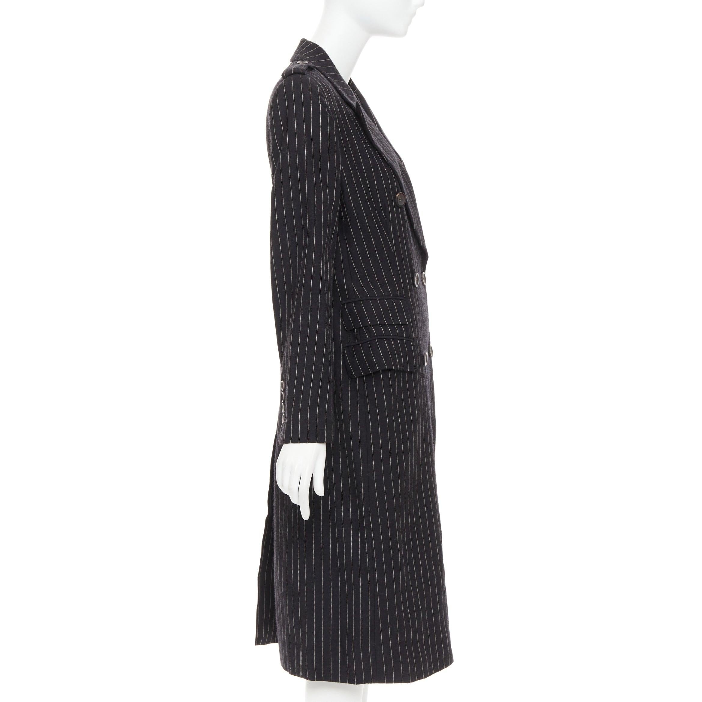 Women's rare GUCCI Tom Ford 1996 Vintage Runway black wool pinstripe overcoat IT42 M For Sale