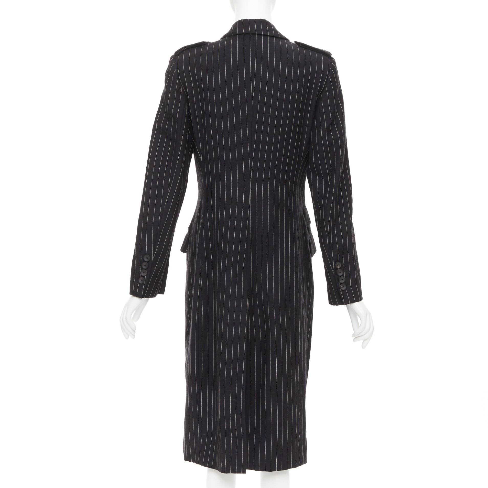 rare GUCCI Tom Ford 1996 Vintage Runway black wool pinstripe overcoat IT42 M For Sale 1