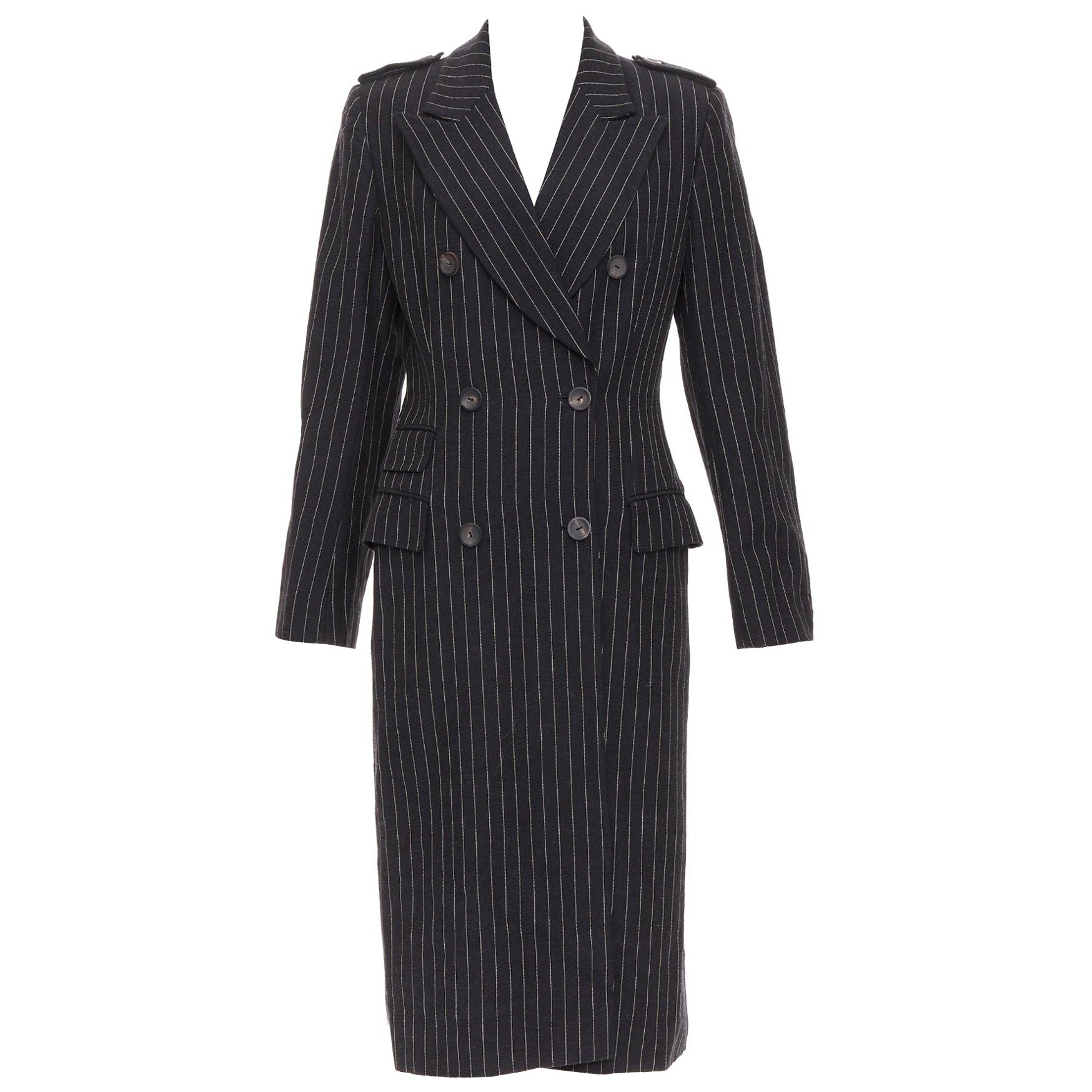 rare GUCCI Tom Ford 1996 Vintage Runway black wool pinstripe overcoat IT42 M For Sale