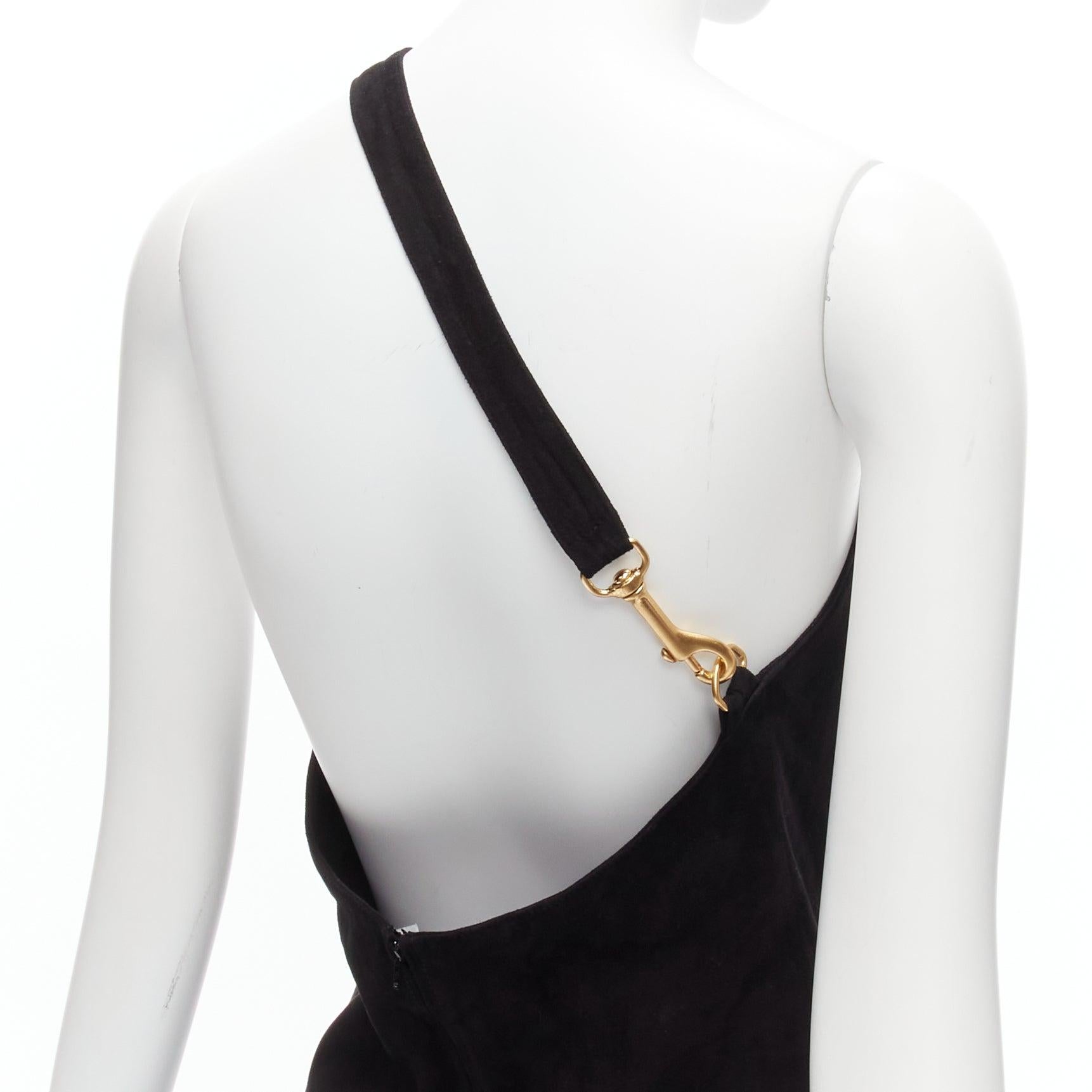 Noir GUCCI TOM FORD - Robe crayon sans dos en daim véritable avec boucle dorée, taille IT 42 M en vente