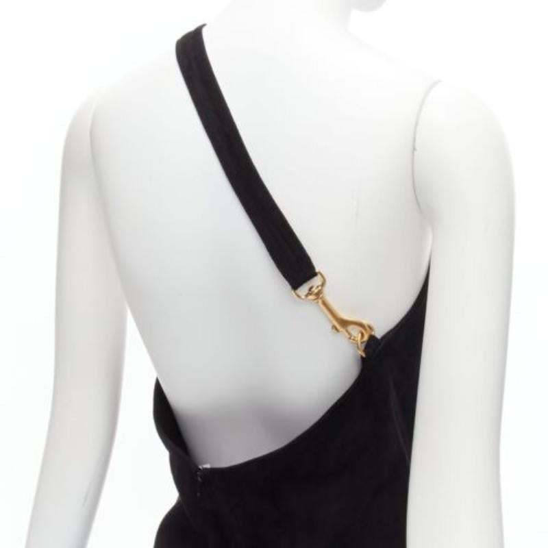 Black rare GUCCI TOM FORD genuine suede gold buckle backless pencil dress IT42 M