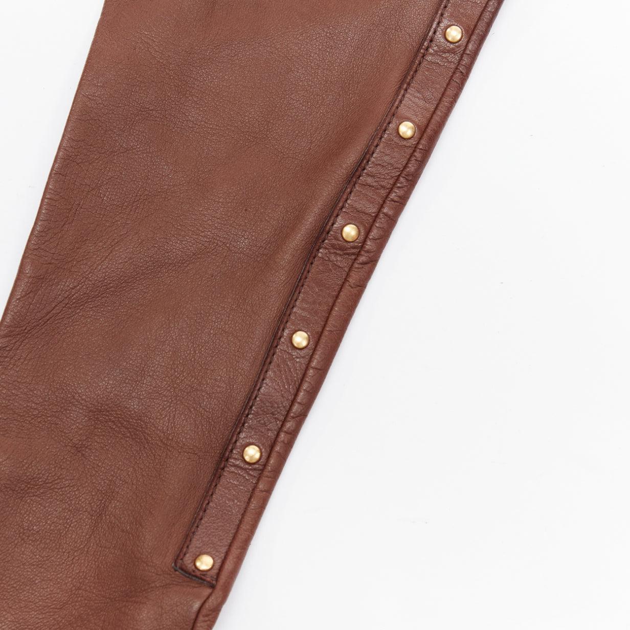 rare GUCCI Tom Ford Runway Vintage tan brown gold studs leather opera gloves In Good Condition For Sale In Hong Kong, NT