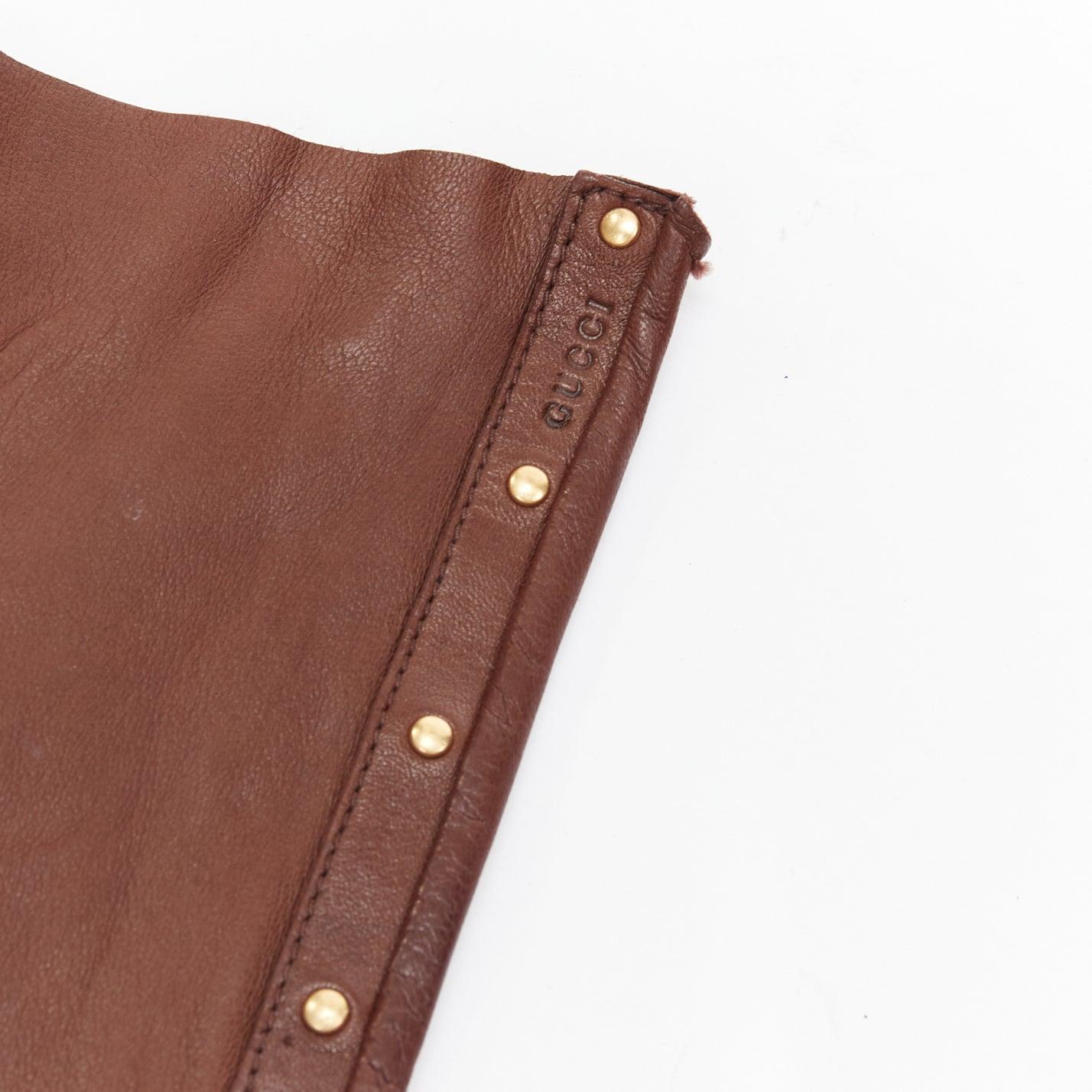 Women's rare GUCCI Tom Ford Runway Vintage tan brown gold studs leather opera gloves For Sale