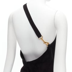 rare GUCCI TOM FORD suede leather gold clasp buckle backless pencil dress IT42 M