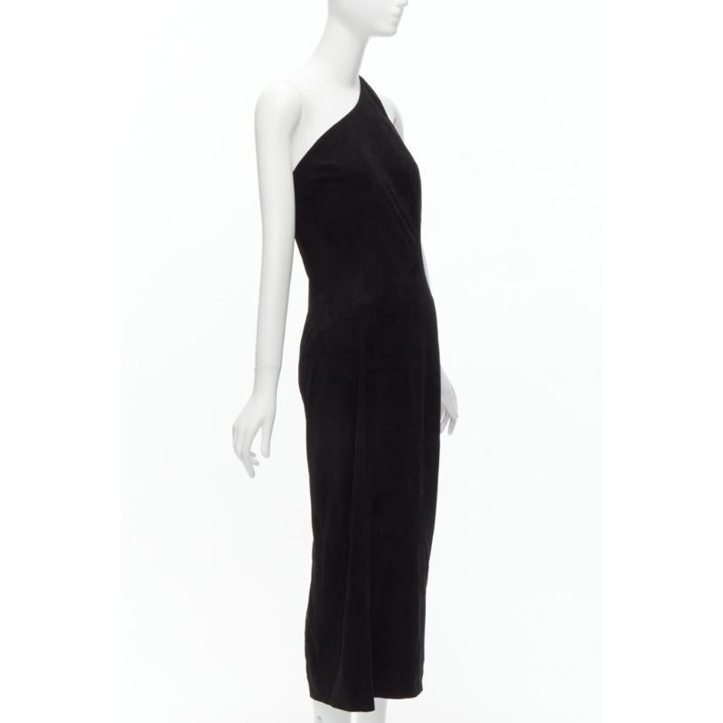 Black rare GUCCI TOM FORD suede leather gold clasp buckle backless pencil dress IT42 M For Sale