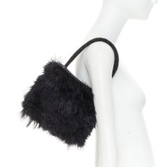 rare GUCCI Tom Ford Vintage black ostrich feather beaded leather handle bag
