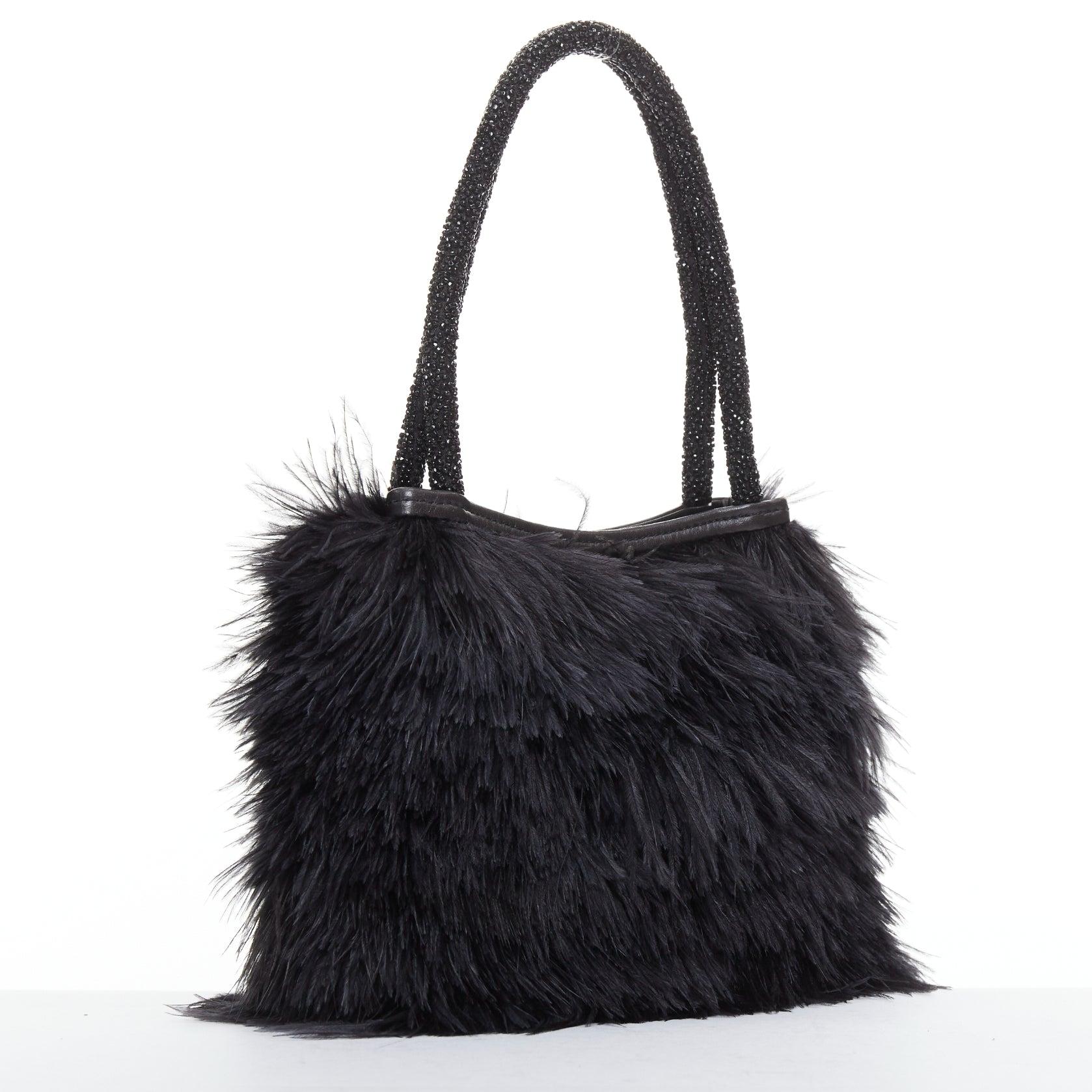 seltene GUCCI Tom Ford Vintage schwarz Straußenfeder Perlen Ledergriff Tasche (Schwarz) im Angebot