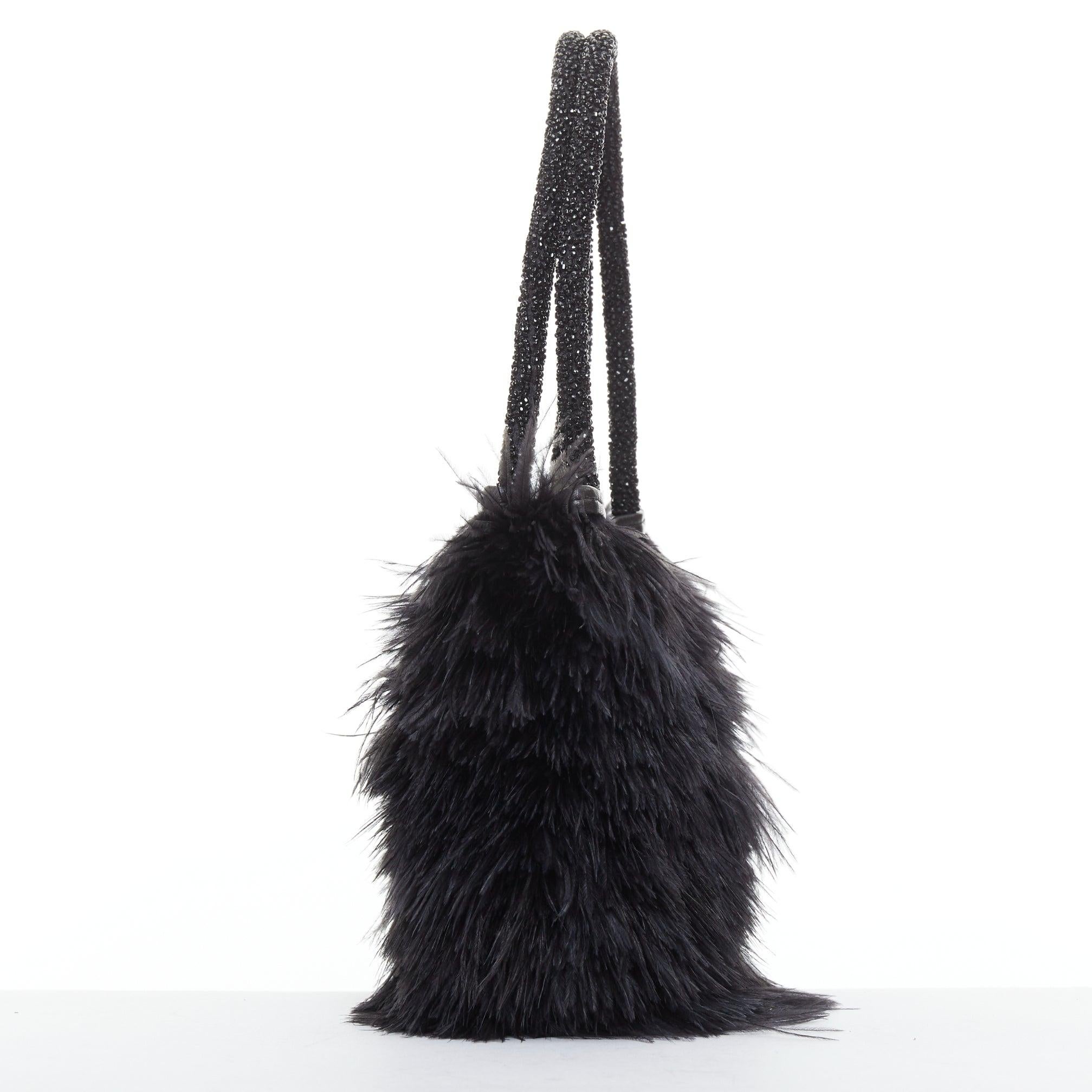 seltene GUCCI Tom Ford Vintage schwarz Straußenfeder Perlen Ledergriff Tasche im Zustand „Hervorragend“ im Angebot in Hong Kong, NT