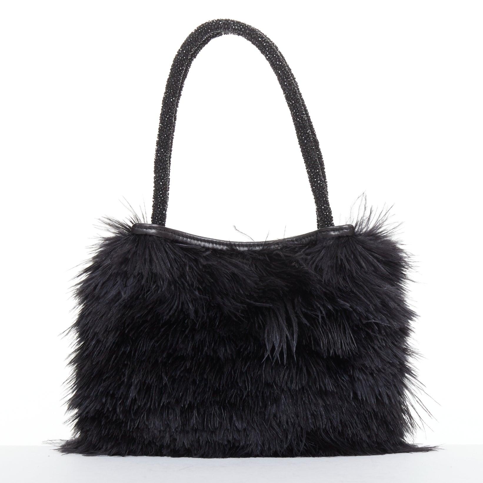 seltene GUCCI Tom Ford Vintage schwarz Straußenfeder Perlen Ledergriff Tasche Damen im Angebot