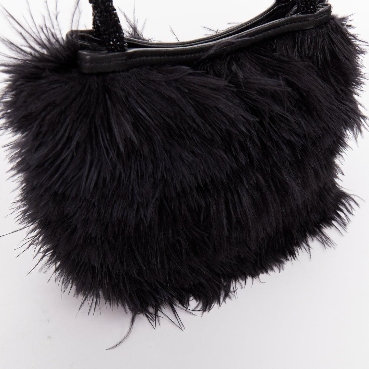 seltene GUCCI Tom Ford Vintage schwarz Straußenfeder Perlen Ledergriff Tasche im Angebot 2