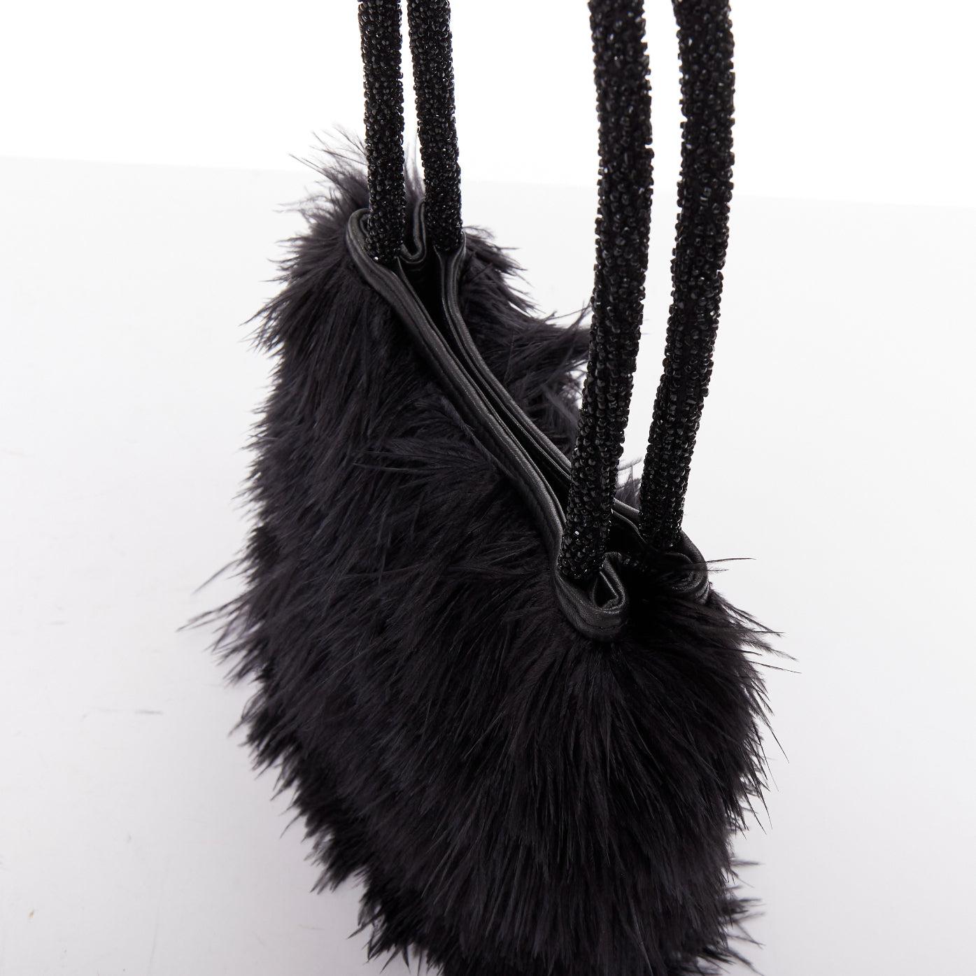 seltene GUCCI Tom Ford Vintage schwarz Straußenfeder Perlen Ledergriff Tasche im Angebot 3