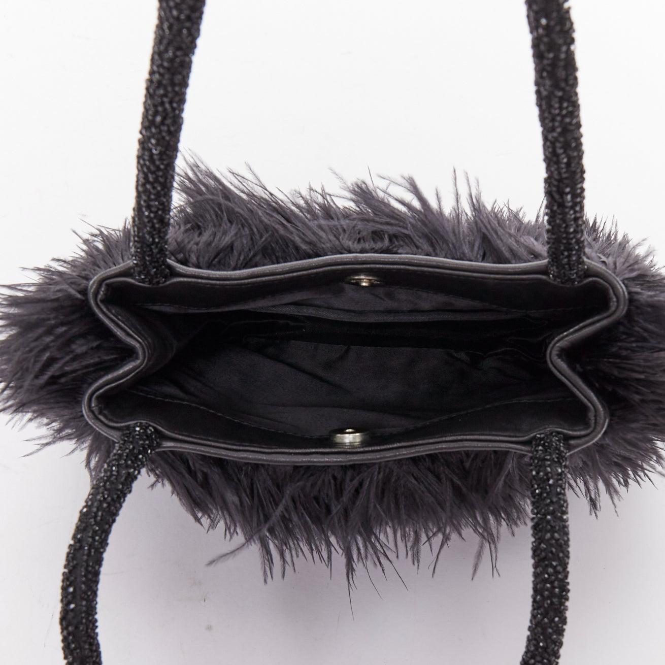 seltene GUCCI Tom Ford Vintage schwarz Straußenfeder Perlen Ledergriff Tasche im Angebot 4