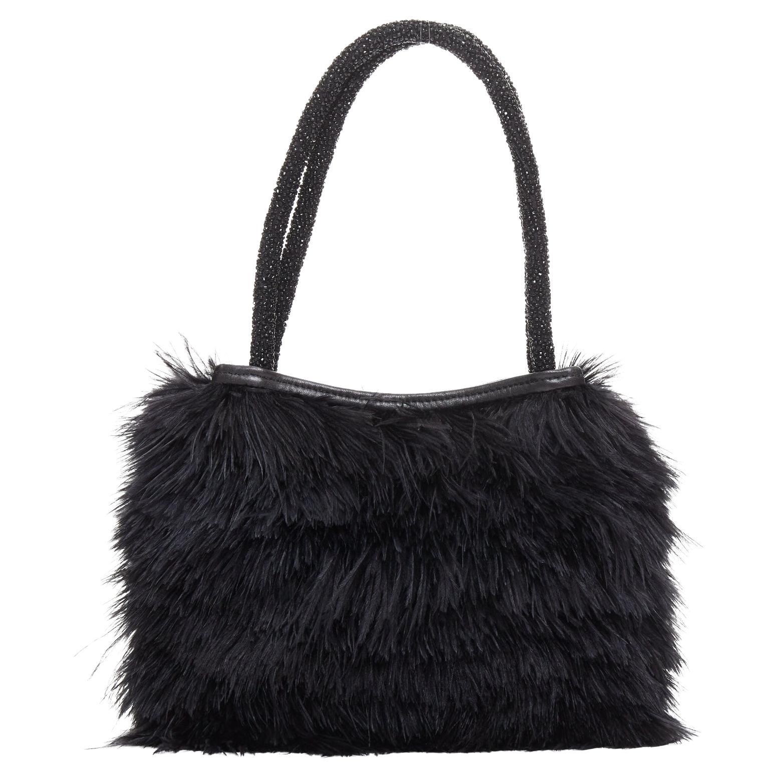 seltene GUCCI Tom Ford Vintage schwarz Straußenfeder Perlen Ledergriff Tasche im Angebot
