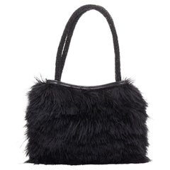 rara borsa GUCCI Tom Ford Vintage nera con manico in pelle con perline e piume di struzzo