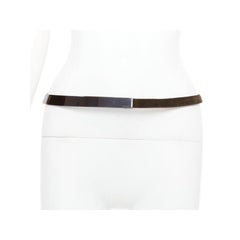 rare GUCCI Tom Ford Vintage metal plate brown suede leather skinny belt 85cm