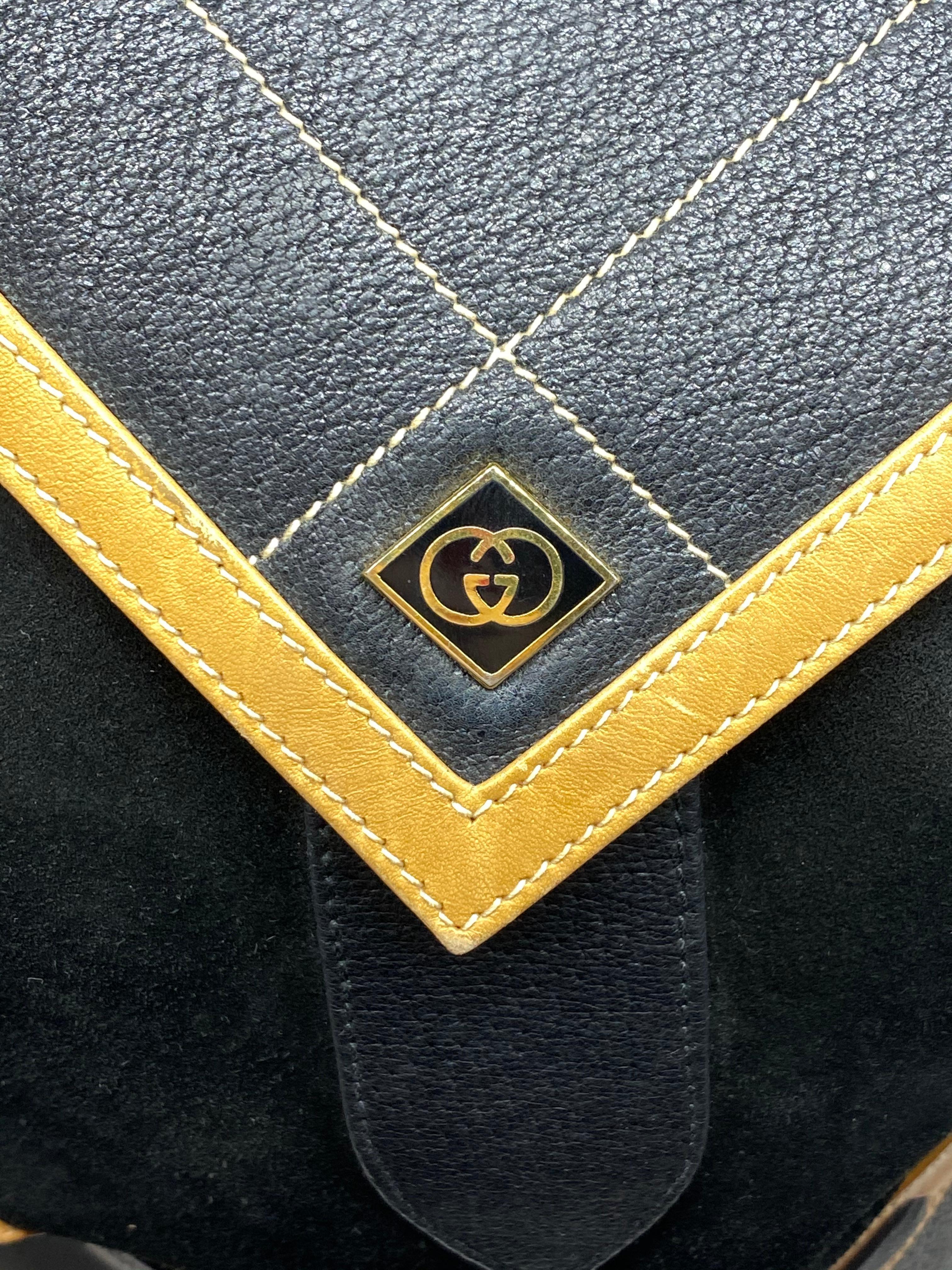Rare Gucci Tri-Color Diamante Line Leather and Suede Drawstring Bucket Bag, 1980 2