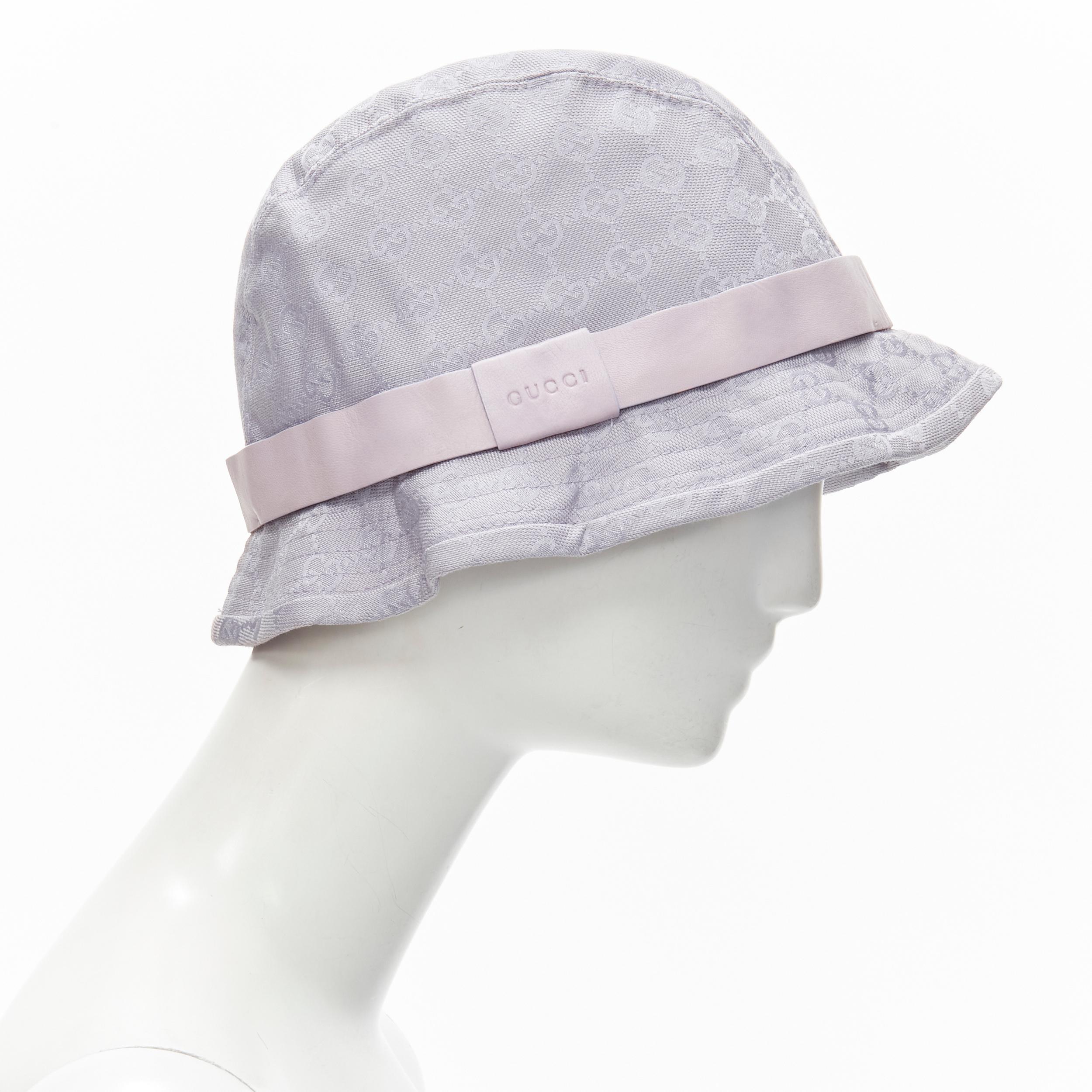 Women's rare GUCCI Vintage lilac purple GG monogram leather trim fisherman bucket hat A