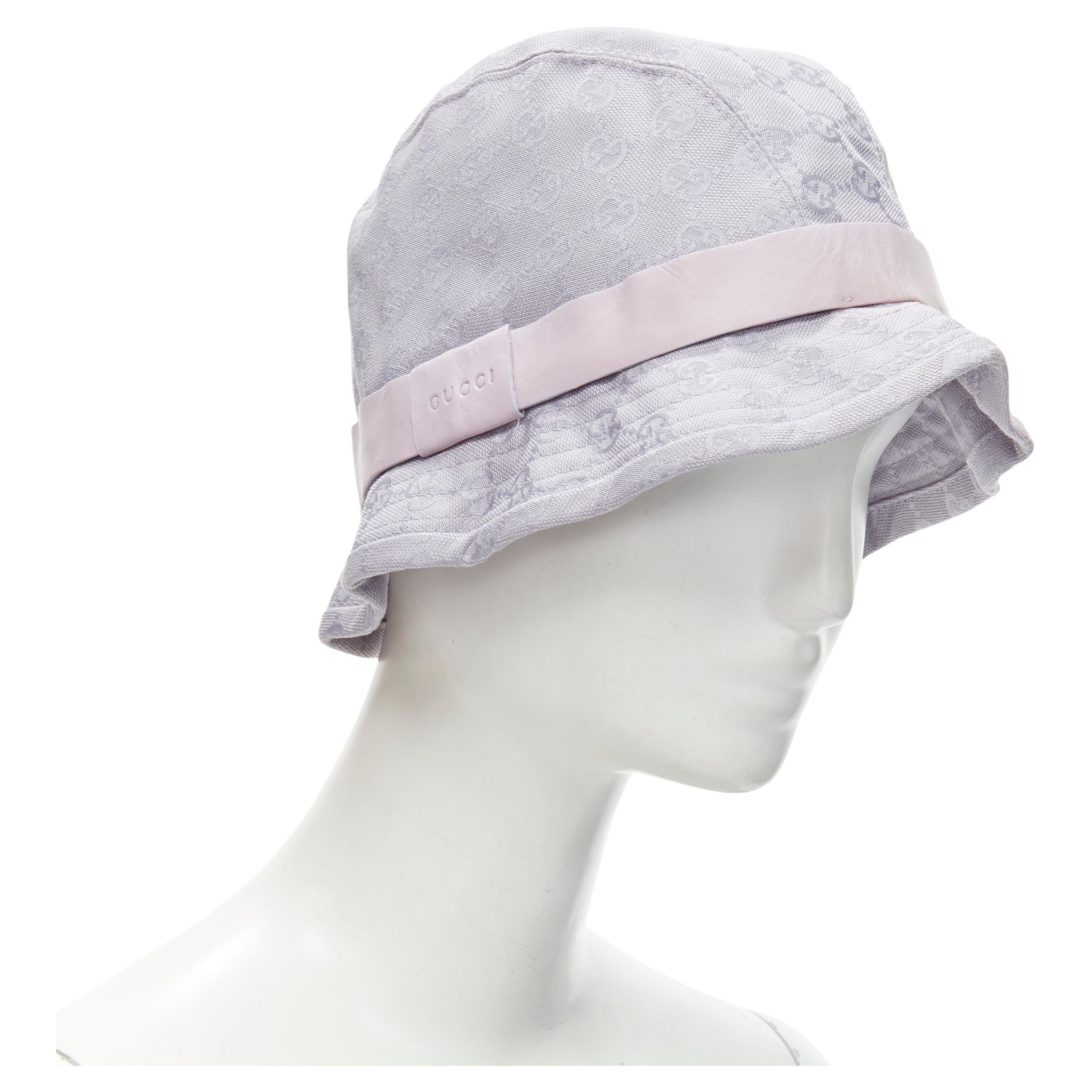 rare GUCCI Vintage lilac purple GG monogram leather trim fisherman bucket  hat A For Sale at 1stDibs