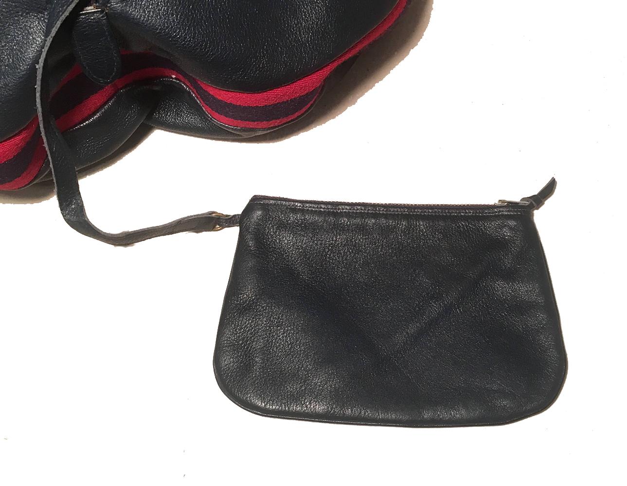 Rare Gucci Vintage Navy Leather Striped Canvas Shoulder Bag 3