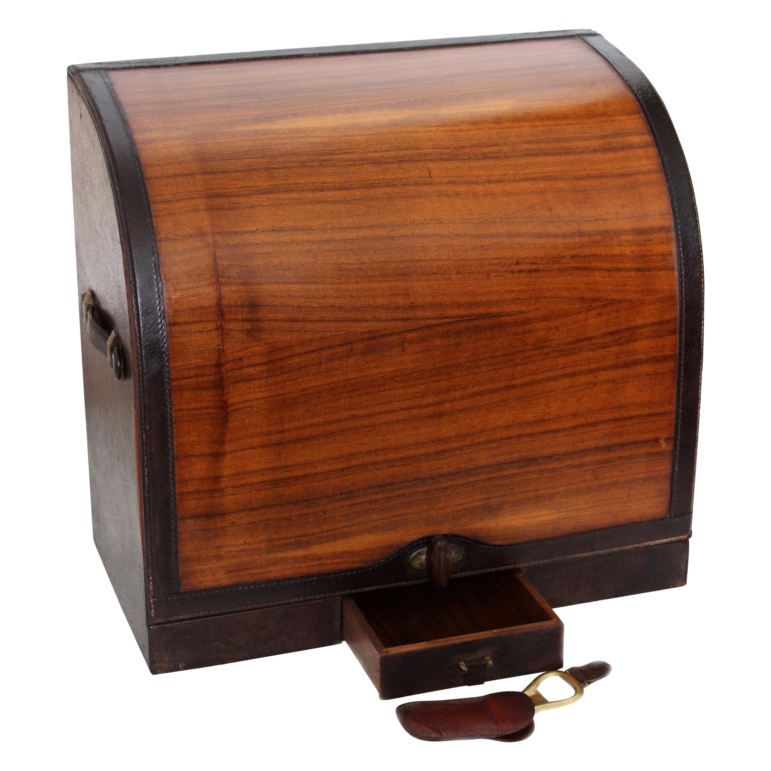 Rare Gucci Vintage Rosewood Leather Trim Tabletop Bar, 1960s For Sale