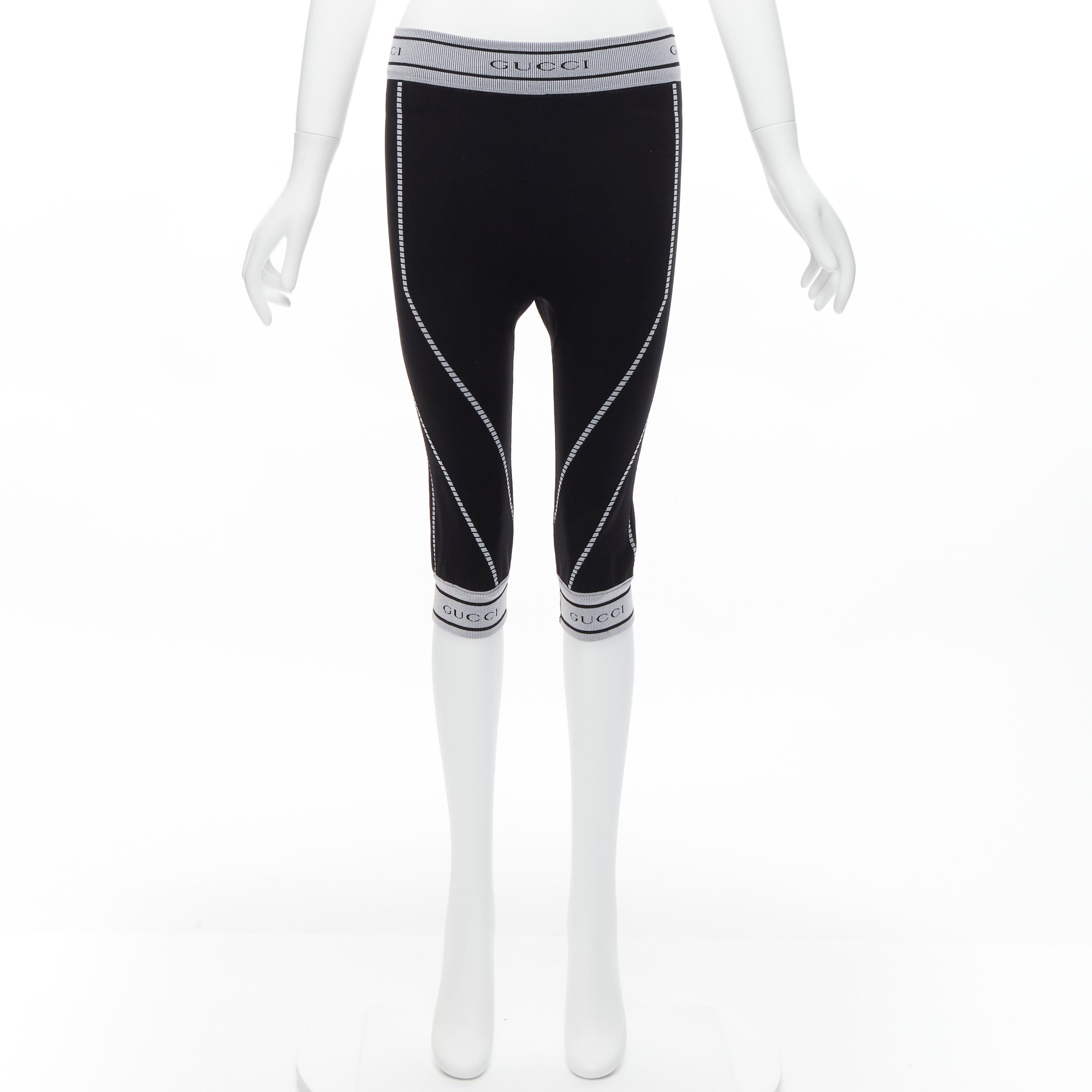 rare GUCCI Vintage Tom Ford grey GG logo ribbed contour seam biker leggings S For Sale 4