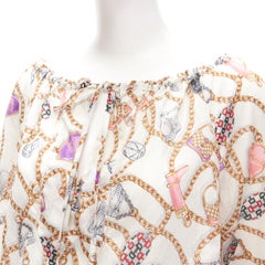 rare GUCCI white Charmy purse boot logo gold chain print billow blouse IT38 XS