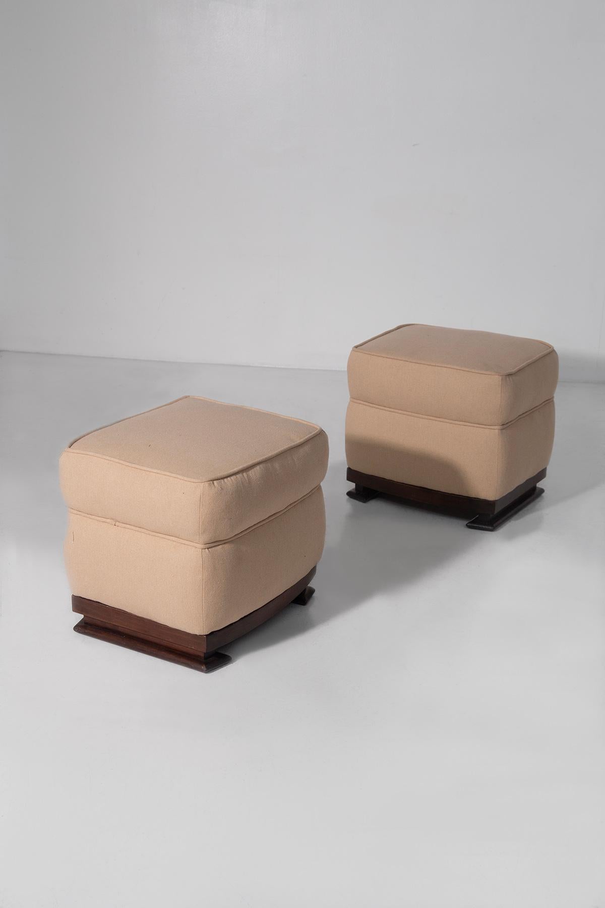 Coton Rare paire de tabourets italiens Guglielmo Ulrich en coton en vente
