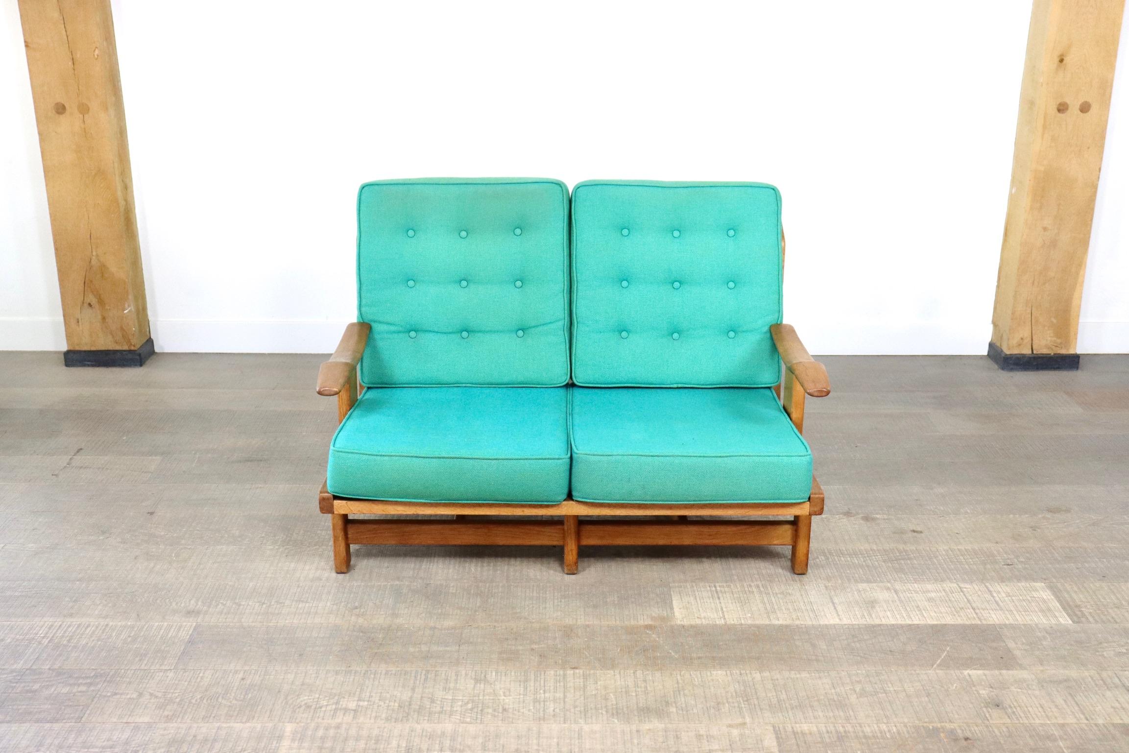 Rare Guillerme & Chambron Solid Oak Sofa, France 1960s For Sale 12
