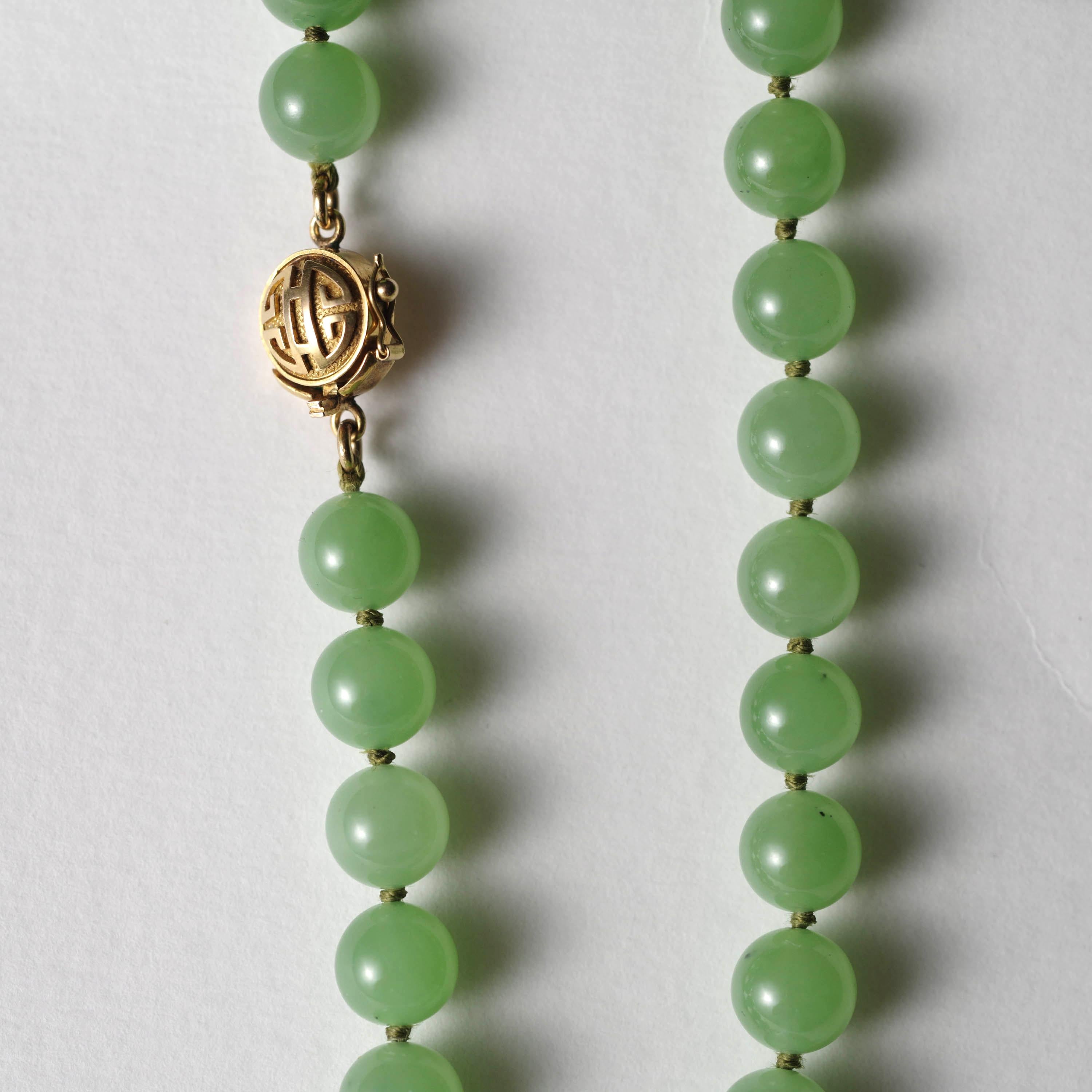 Perle Rare collier de jade de Gumps, néphrite incroyablement translucide 16 ¾