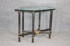 Rare Gunmetal and Brass Thick Glass Top Neoclassical Karl Springer Center Table
