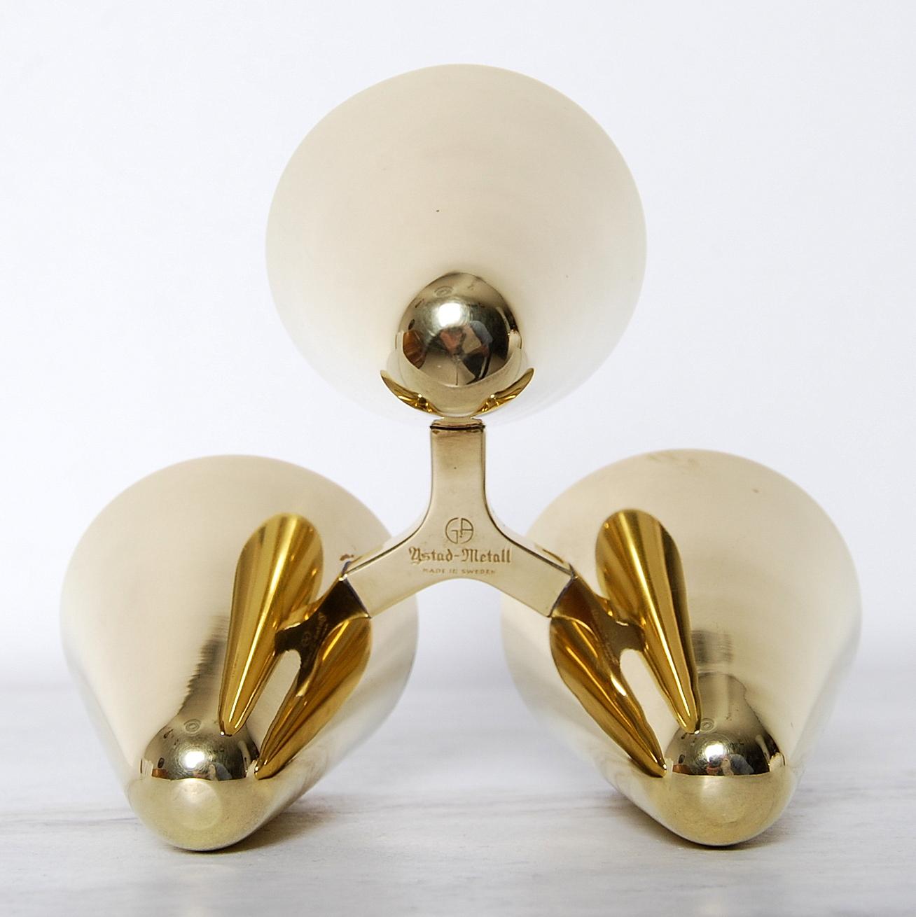 Rare Gunnar Ander Candleholder for Ystad Metall in Brass In Good Condition For Sale In Stockholm, SE