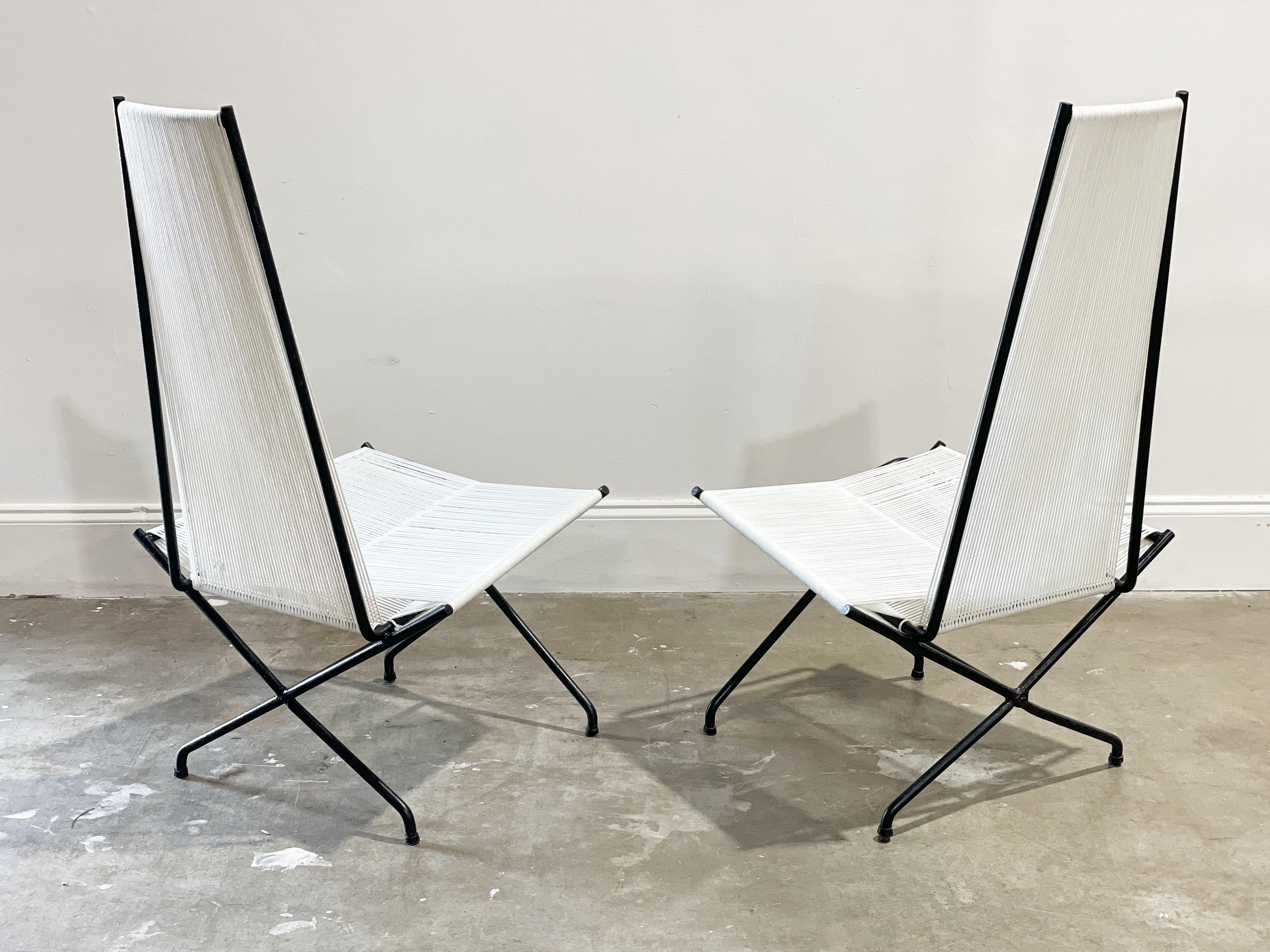 Rare Gunnar Birkerts Modernist Wrought Iron String Lounge Chairs  For Sale 3