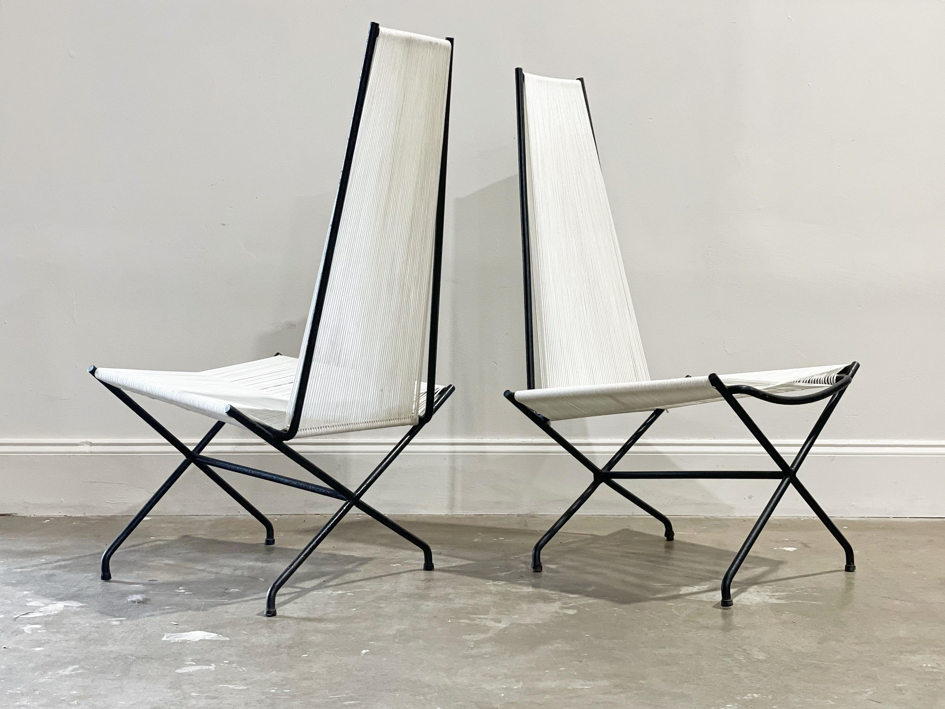 Mid-Century Modern Rare Gunnar Birkerts Modernist Wrought Iron String Lounge Chairs  For Sale