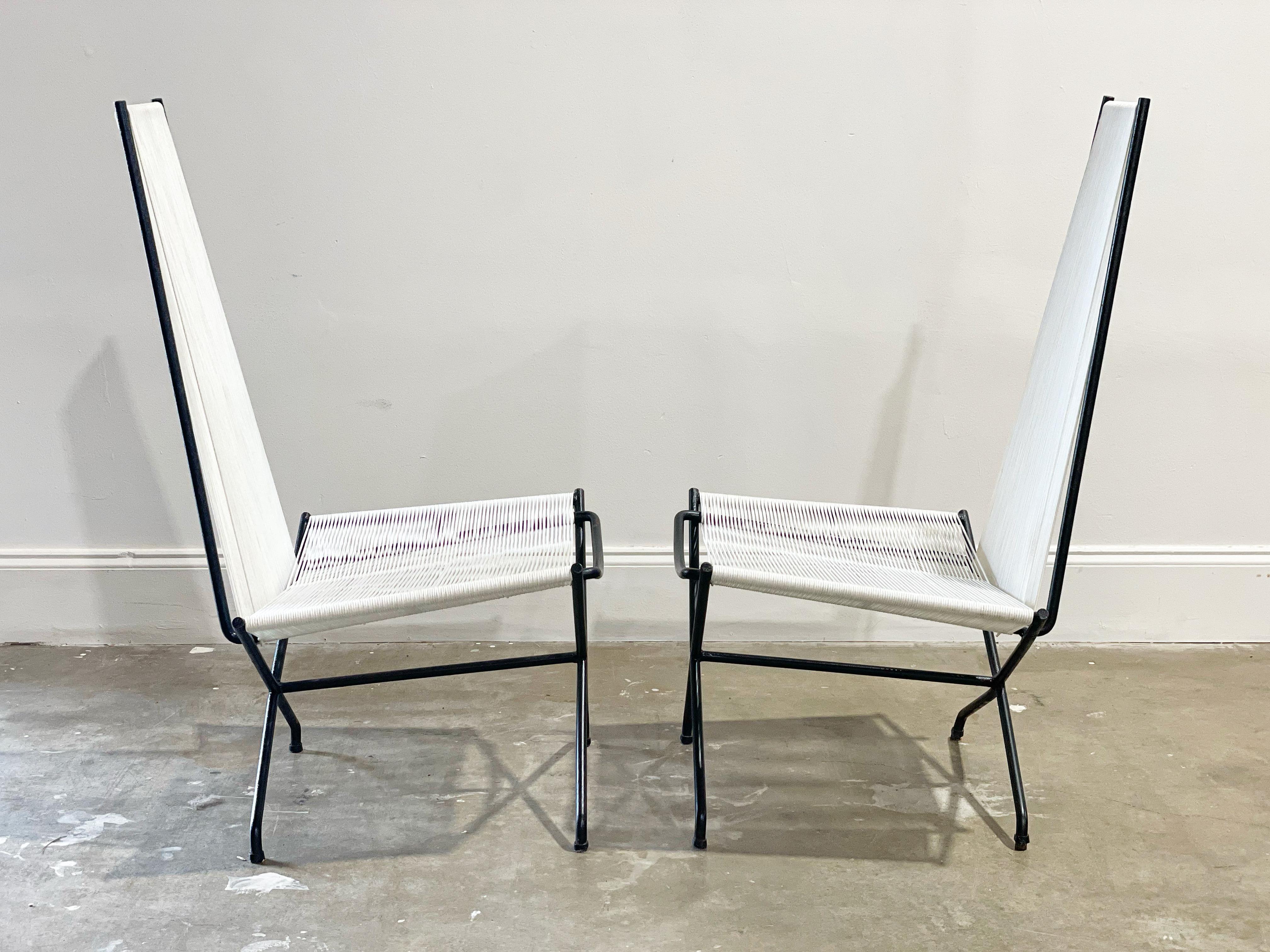 Mid-20th Century Rare Gunnar Birkerts Modernist Wrought Iron String Lounge Chairs  For Sale