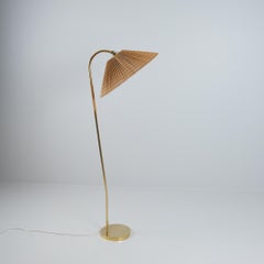 Rare Gunnel Nyman Brass & Rattan Floor Lamp Model No. 62043 by Idman, 1940s