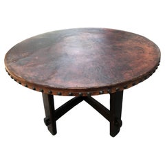 GUSTAV STICKLEY Antique Table, model #636 with Original LEATHER Top - W5284