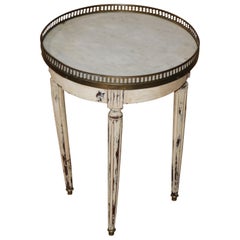 Rare Gustavian Louis XVI Style 1920s Era Marble Top Painted Taboret End Table