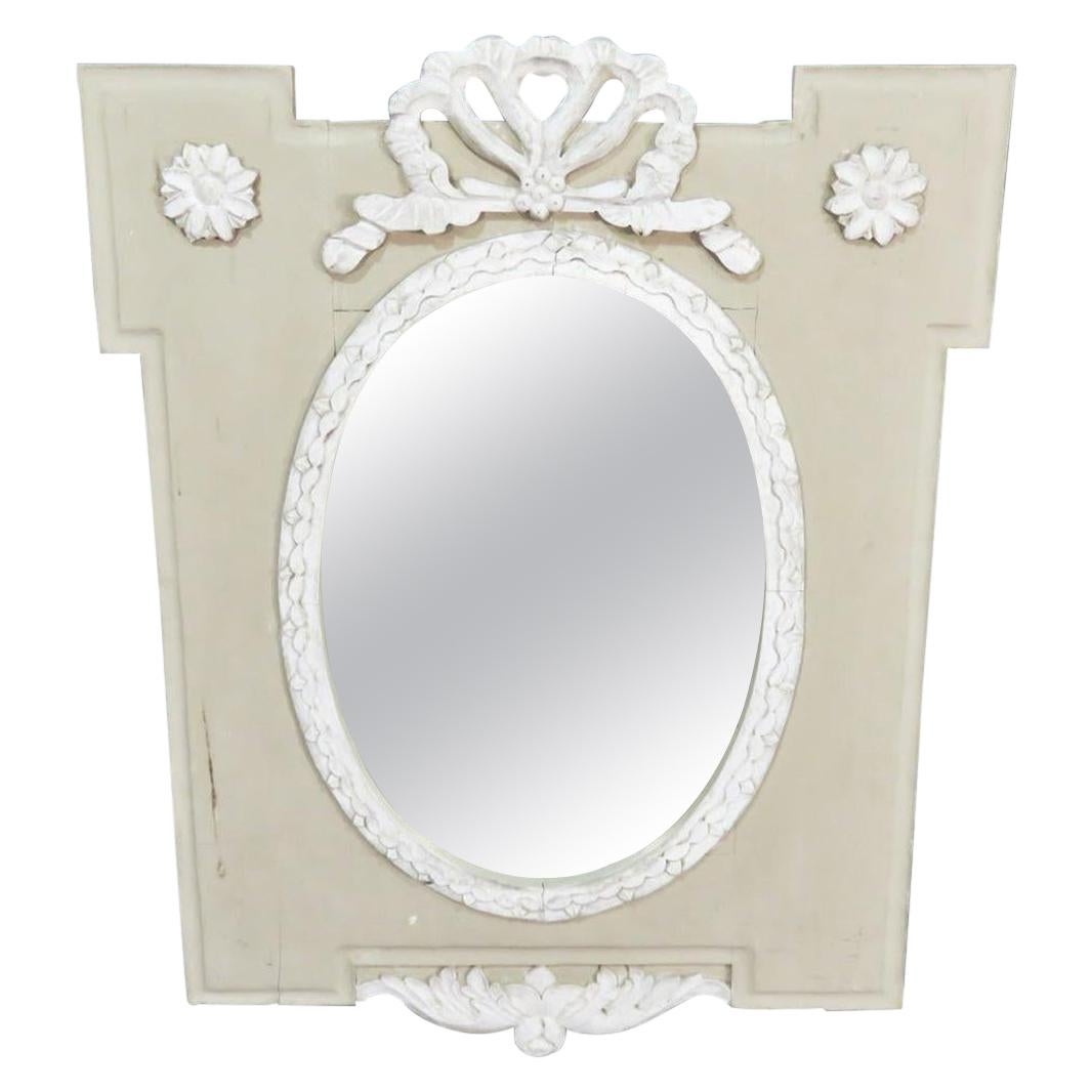 Rare Gustavian Swedish Paint Decorated Bowtie Carved Wall Mirror, circa 1920s