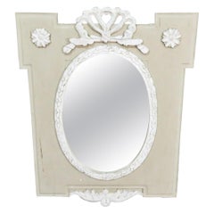 Antique Rare Gustavian Swedish Paint Decorated Bowtie Carved Wall Mirror, circa 1920s