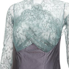 rare GUY LAROCHE COUTURE 2006 Vintage Runway green lace grey silk mermaid gown