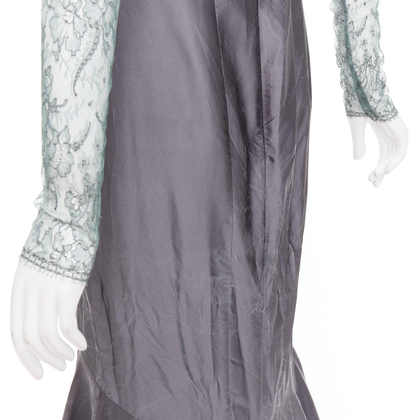 selten GUY LAROCHE COUTURE 2006 Vintage Runway grün Spitze grau Seide Meerjungfrau Kleid im Angebot 2
