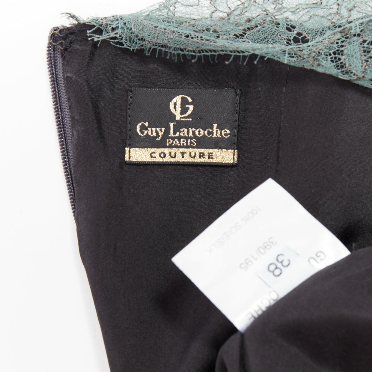 selten GUY LAROCHE COUTURE 2006 Vintage Runway grün Spitze grau Seide Meerjungfrau Kleid im Angebot 4