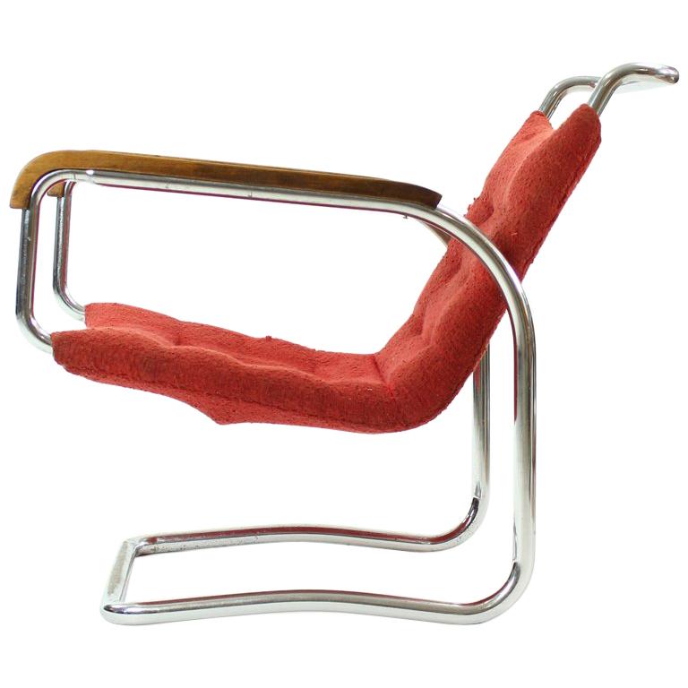Rare H-91 Bended Chrome Pipe Armchair by Halabala, circa 1930 For Sale