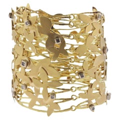 Rare H. Stern Fancy Diamond Flower Gold Wide Bangle Bracelet