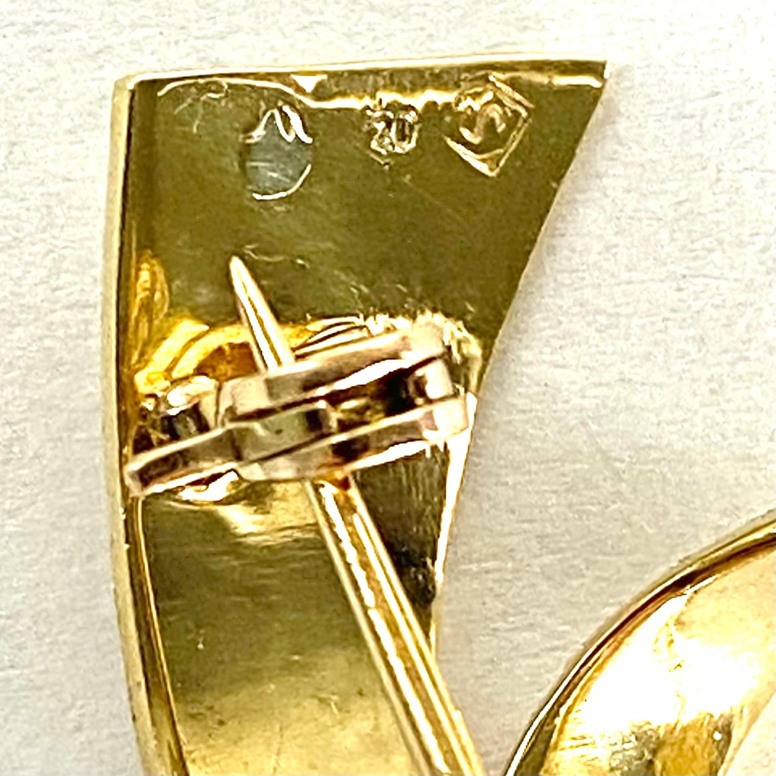Rare H Stern Mid-Century 18K Gold Blue-Green Tourmaline Modernist Brooch Pendant For Sale 3