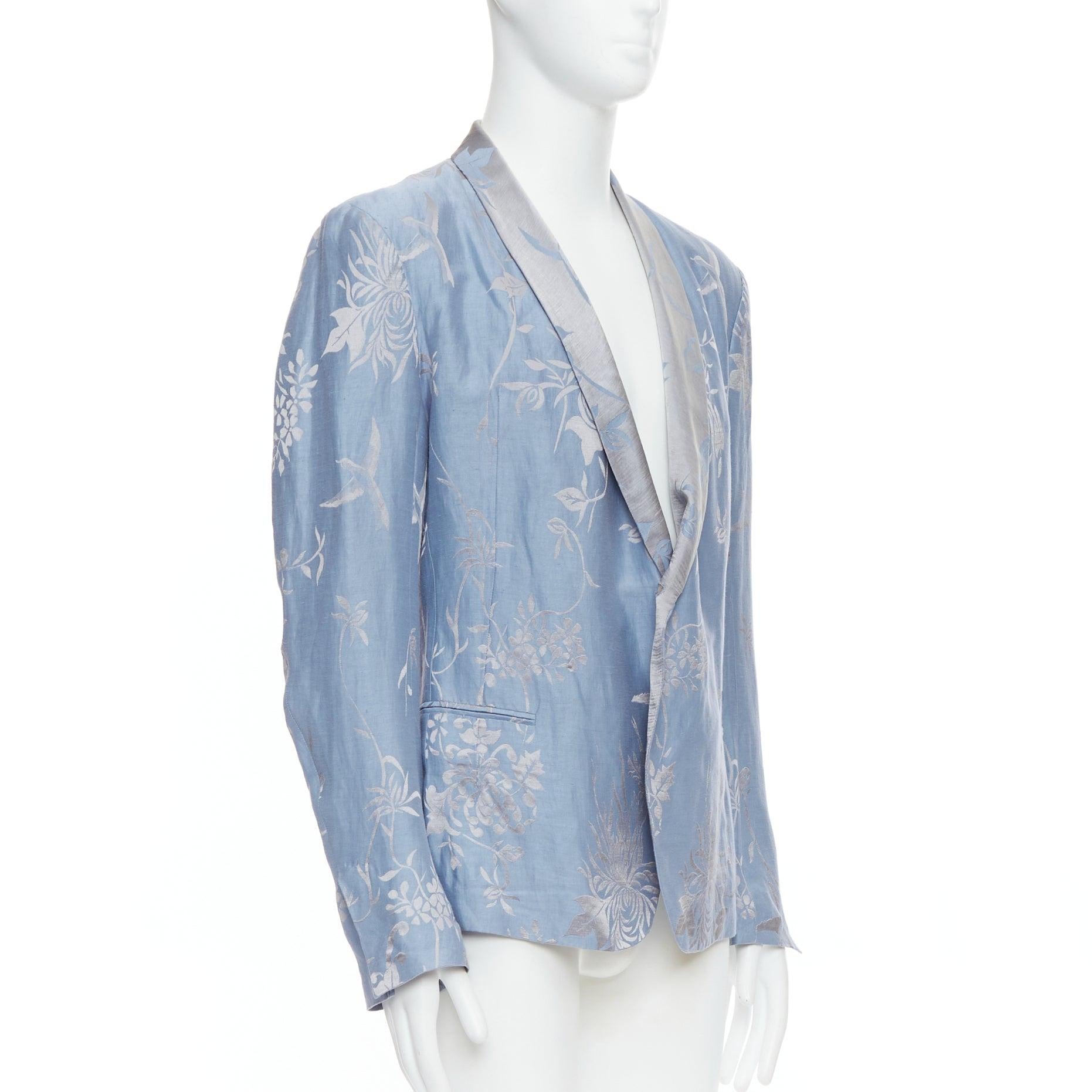 Purple rare HAIDER ACKERMANN 2015 Runway blue silver linen silk floral brocade shawl